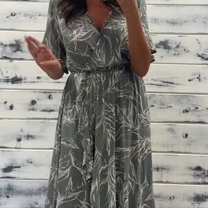 Kori Green and White Leaf Print Maxi Dress